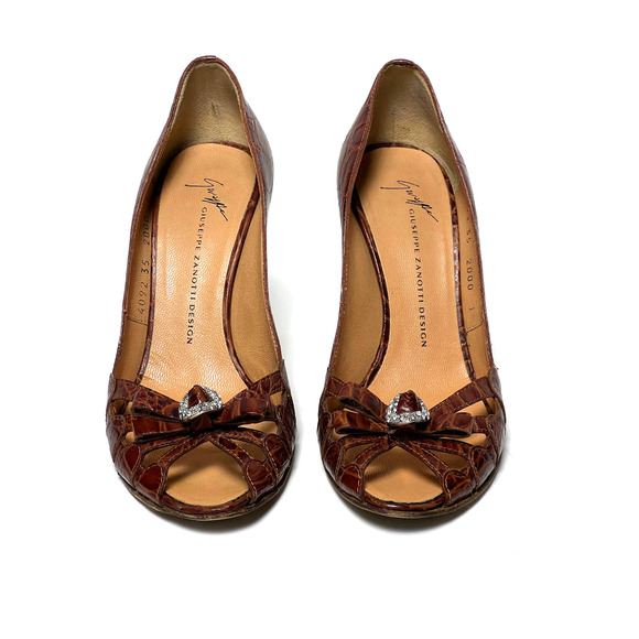 Giuseppe Zanotti Brown Alligator Crystal Embellishments Pumps Heels Shoes 35 - Picture 10 of 12